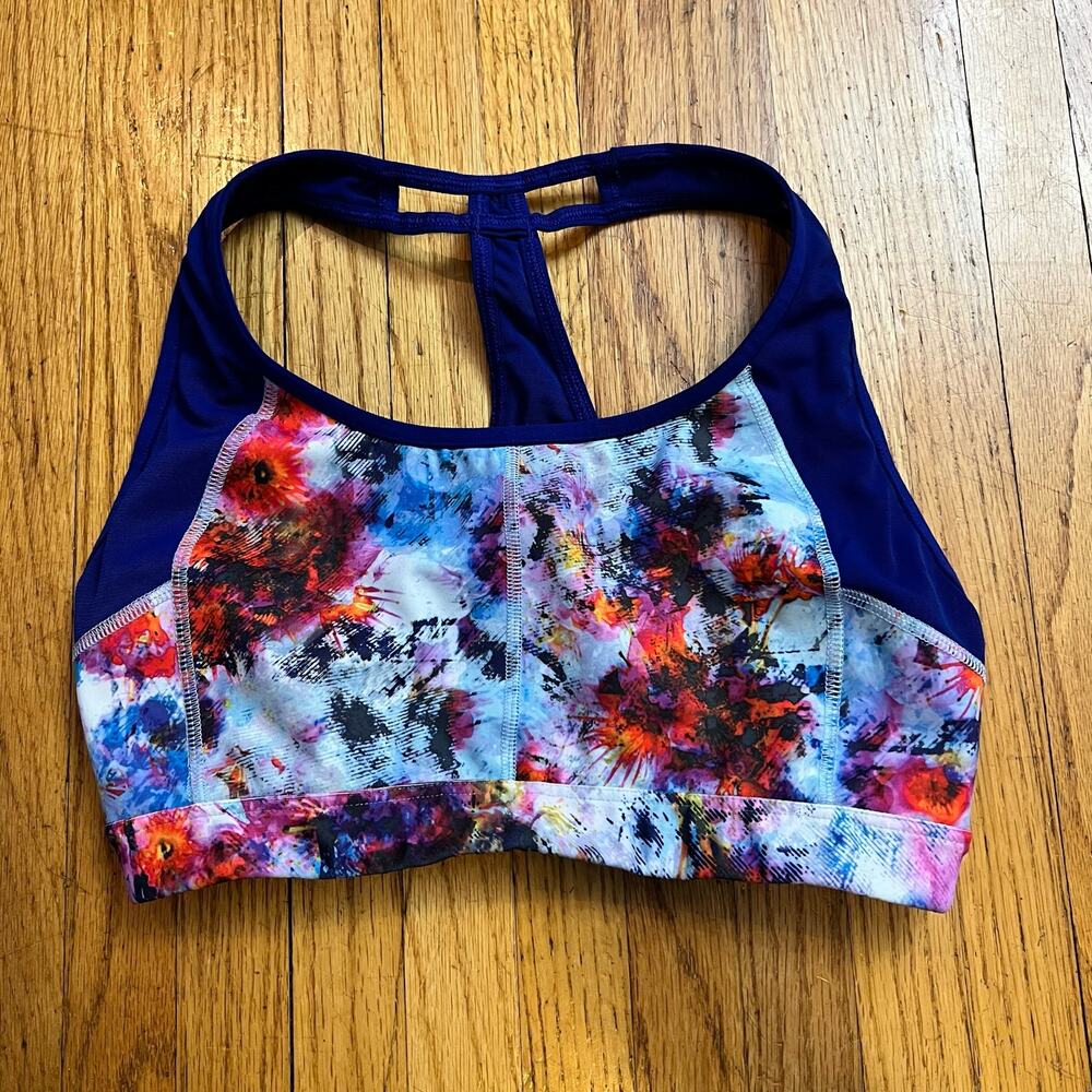 Athleta Sports Bra XS ? Abstract Razor Back Floral Purple